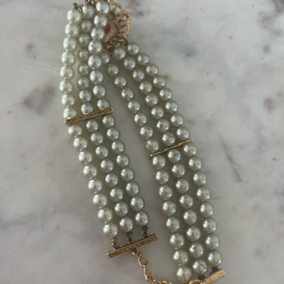 Vintage Kenneth Lane Multi Strand Faux Pearl Choker Elegant Gold and Pearl - Picture 3 of 7